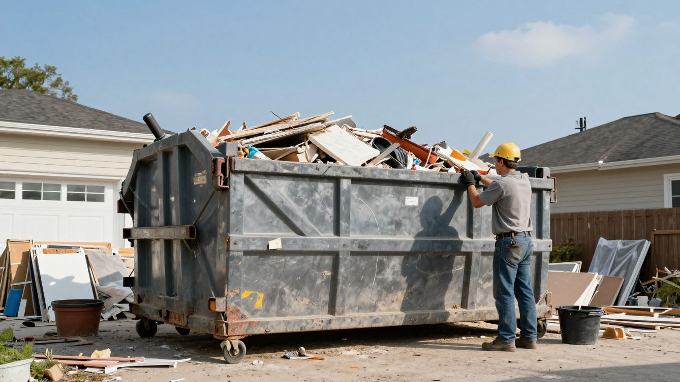 Home renovation bin rental with debris.