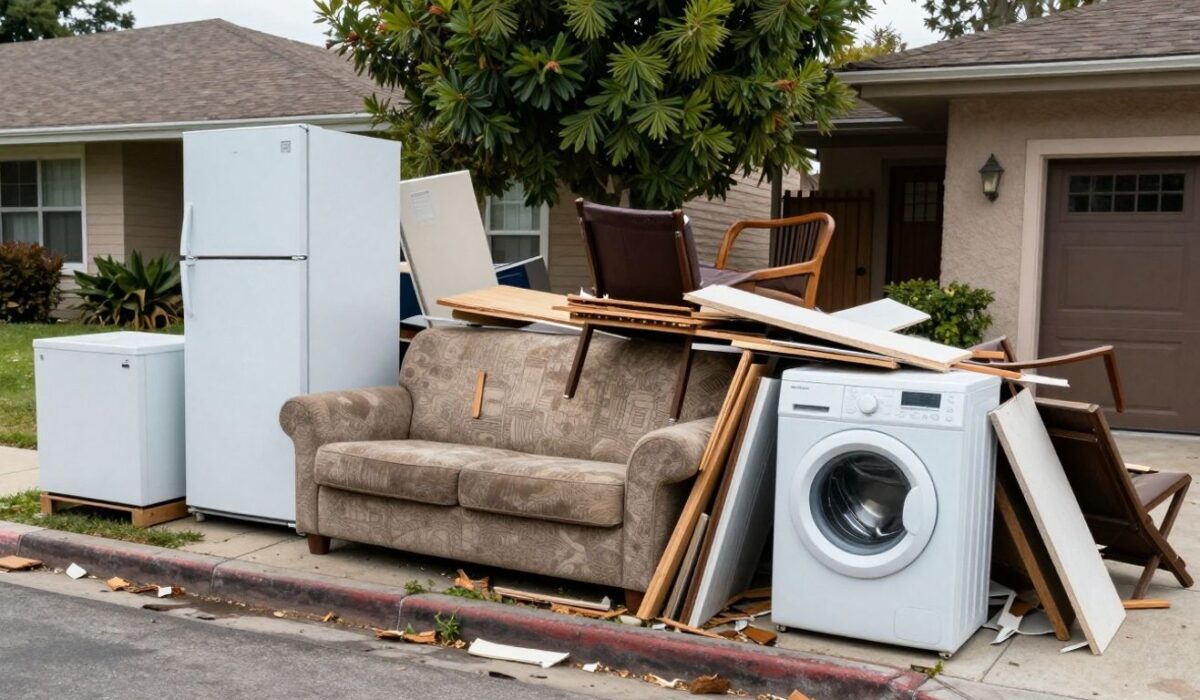 Bulk waste pickup with furniture, appliances, and debris.