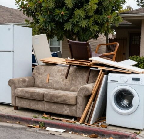 Bulk waste pickup with furniture, appliances, and debris.