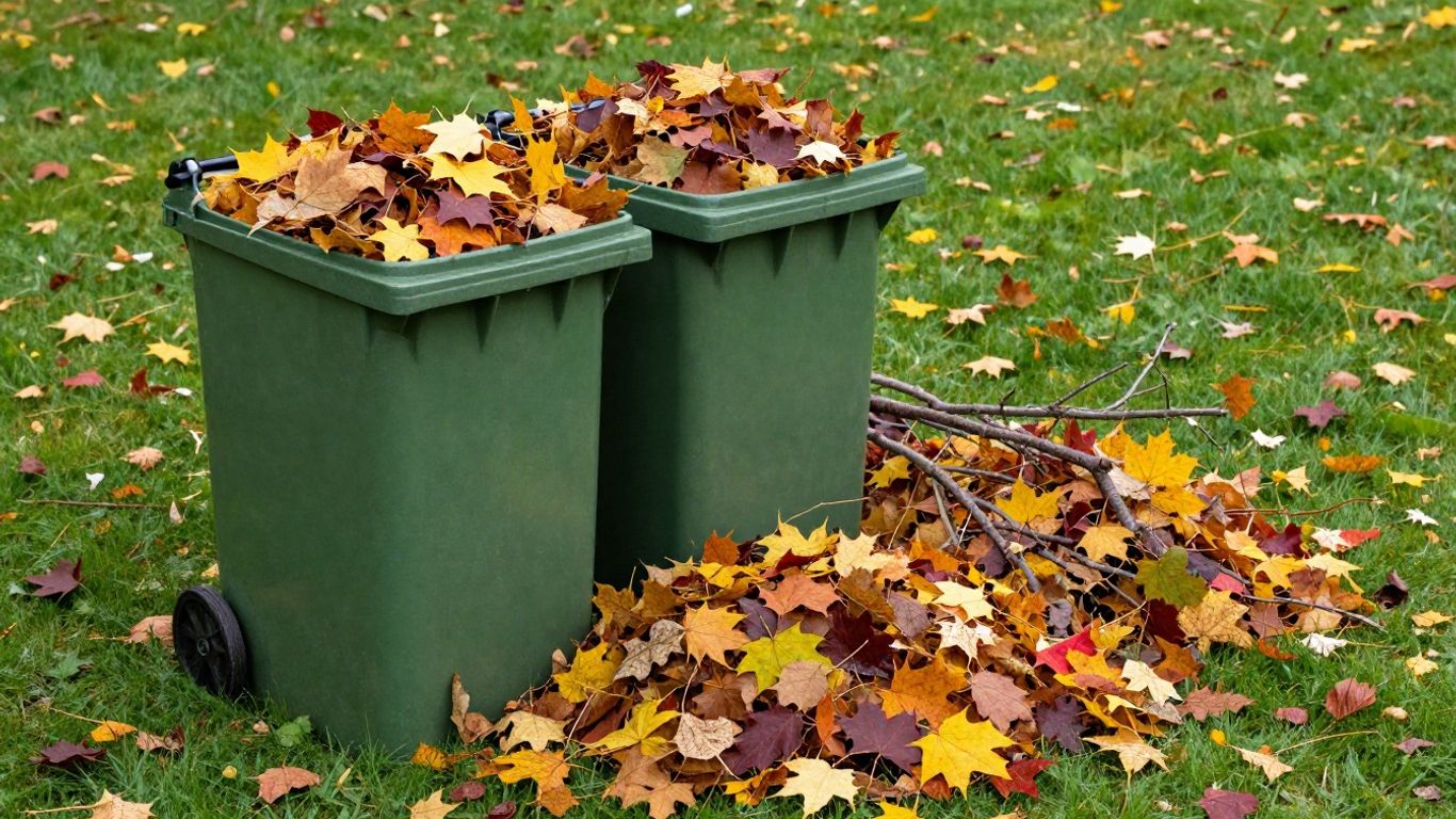 Ottawa yard waste bins filled with autumn leaves and branches.