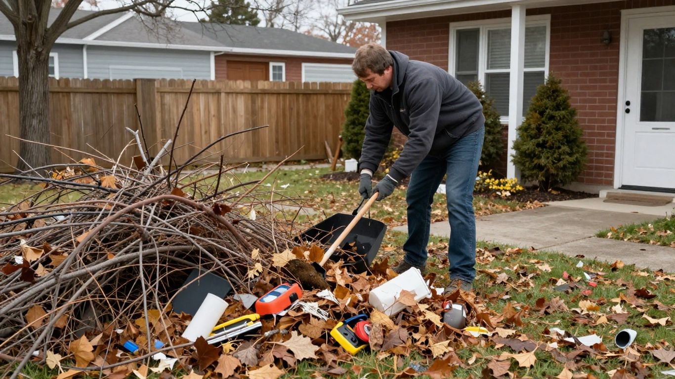 Homeowner clearing yard waste during seasonal cleanup in Ottawa.