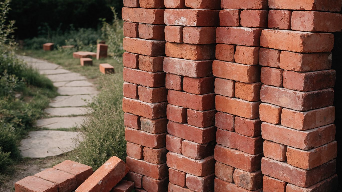 Clean reclaimed bricks stacked beside a garden path