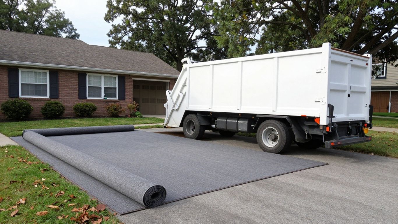 Driveway bin ready for carpet removal